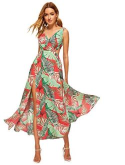 Floerns Women's Summer Tropical Floral Print Halter Neck Split