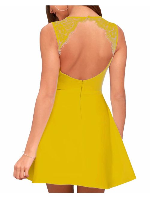 Celmia Summer Lace Backless Party Dress Wedding Cocktail Graduation Mini Dresses