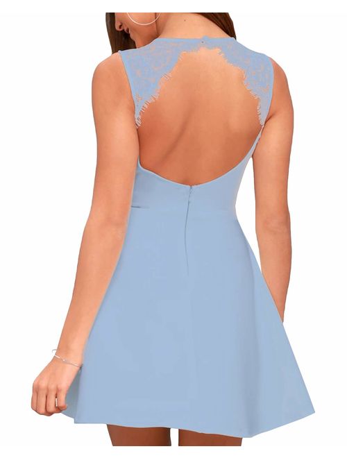 Celmia Summer Lace Backless Party Dress Wedding Cocktail Graduation Mini Dresses