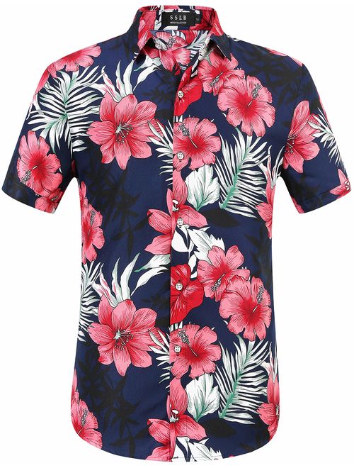 SSLR Men's Printed Casual Button Down Short Sleeve Hawaiian Shirts