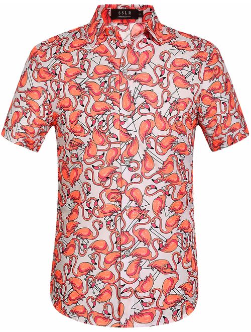 SSLR Men's Printed Casual Button Down Short Sleeve Hawaiian Shirts