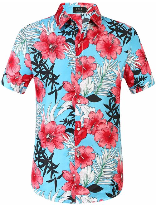 SSLR Men's Printed Casual Button Down Short Sleeve Hawaiian Shirts