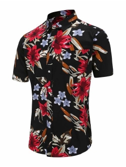 Dioufond Men's Pineapple Flower Casual Button Down Short Sleeve Aloha Hawaiian Shirt