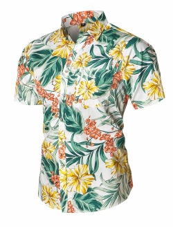 Dioufond Men's Pineapple Flower Casual Button Down Short Sleeve Aloha Hawaiian Shirt