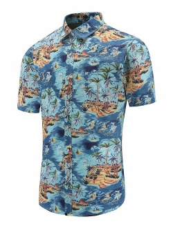 Dioufond Men's Pineapple Flower Casual Button Down Short Sleeve Aloha Hawaiian Shirt