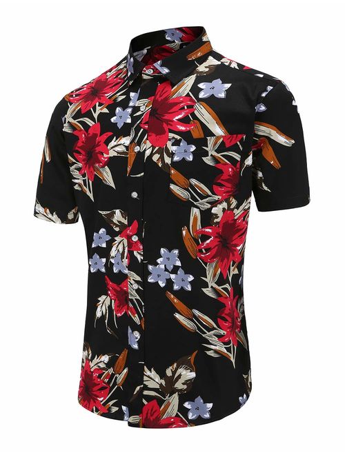 Dioufond Men's Pineapple Flower Casual Button Down Short Sleeve Aloha Hawaiian Shirt