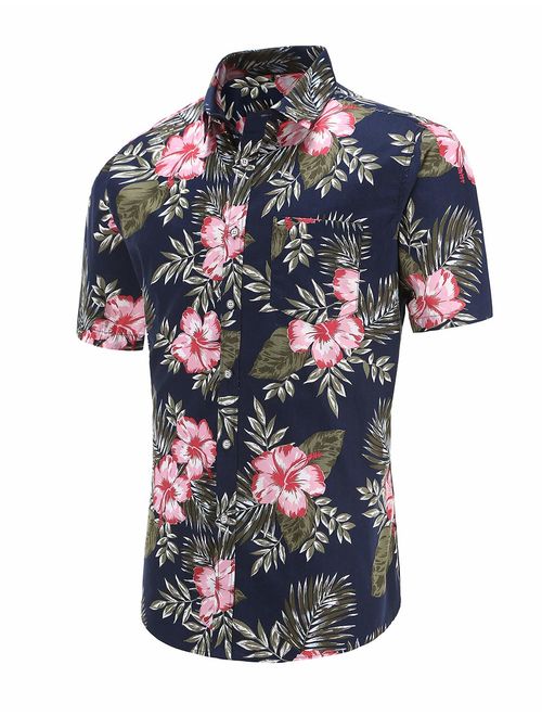 Dioufond Men's Pineapple Flower Casual Button Down Short Sleeve Aloha Hawaiian Shirt