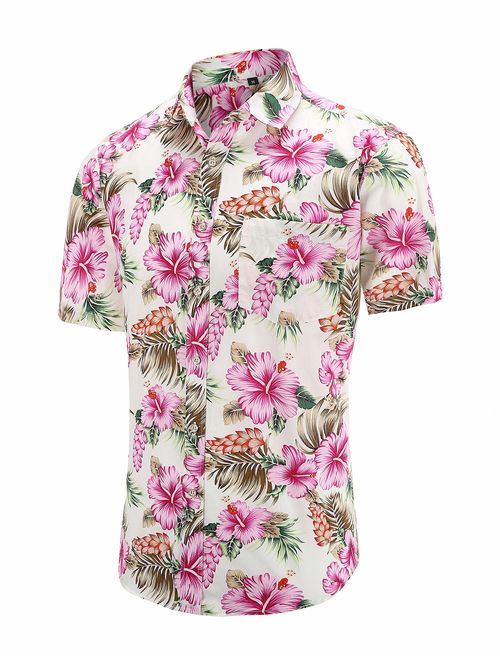 Dioufond Men's Pineapple Flower Casual Button Down Short Sleeve Aloha Hawaiian Shirt