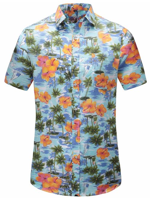 Dioufond Men's Pineapple Flower Casual Button Down Short Sleeve Aloha Hawaiian Shirt