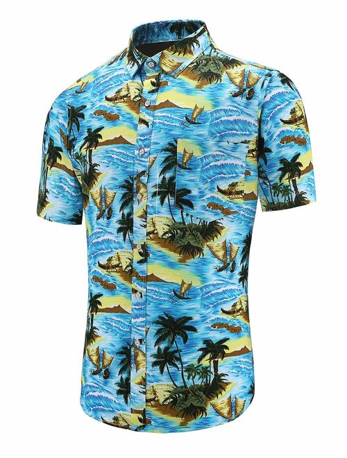 Dioufond Men's Pineapple Flower Casual Button Down Short Sleeve Aloha Hawaiian Shirt