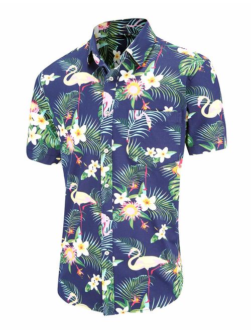 Dioufond Men's Pineapple Flower Casual Button Down Short Sleeve Aloha Hawaiian Shirt