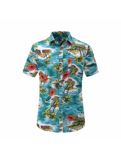 Dioufond Men's Pineapple Flower Casual Button Down Short Sleeve Aloha Hawaiian Shirt