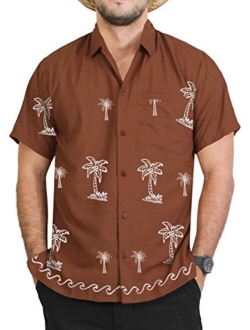 LA LEELA Men's Relaxed Beach Hawaiian Shirt for Boys Short Sleeves Embroidered