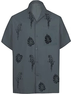 LA LEELA Men's Relaxed Beach Hawaiian Shirt for Boys Short Sleeves Embroidered