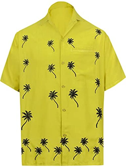 LA LEELA Men's Relaxed Beach Hawaiian Shirt for Boys Short Sleeves Embroidered