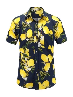 JEETOO Men's Pineapple Floral Short Sleeve Hawaiian Aloha Shirt