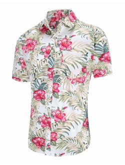 JEETOO Men's Pineapple Floral Short Sleeve Hawaiian Aloha Shirt