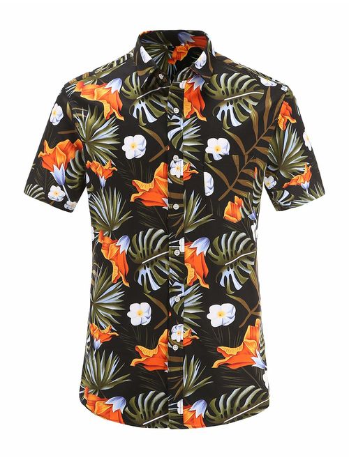 JEETOO Men's Pineapple Floral Short Sleeve Hawaiian Aloha Shirt