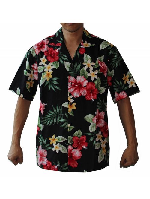 Make in Hawaii Men's Hibiscus Floral Cruise Luau Hawaiian Aloha Shirt