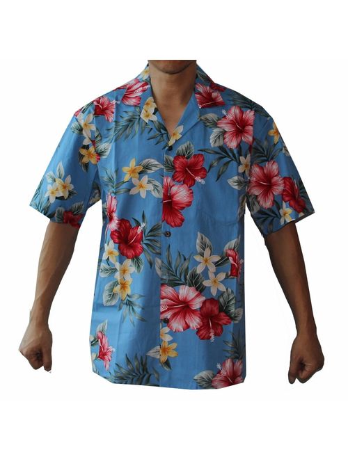 Make in Hawaii Men's Hibiscus Floral Cruise Luau Hawaiian Aloha Shirt