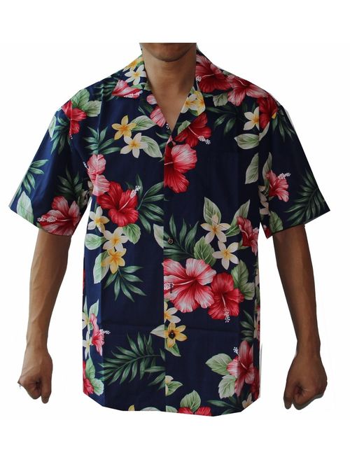 Make in Hawaii Men's Hibiscus Floral Cruise Luau Hawaiian Aloha Shirt