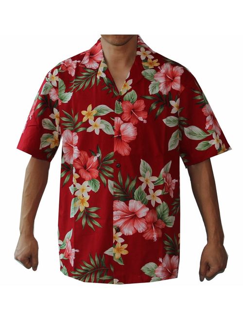 Make in Hawaii Men's Hibiscus Floral Cruise Luau Hawaiian Aloha Shirt