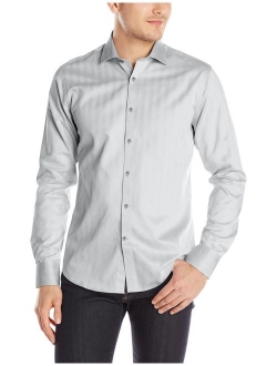 Stone Rose Men's Essential Tonal Herringbone Long Sleeve Shirt