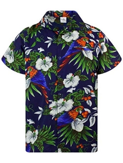 Hawaiian Shirt for Men Funky Casual Button Down Very Loud Shortsleeve Unisex Cherry Parrot