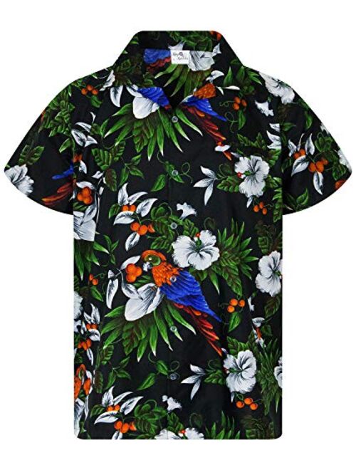 Hawaiian Shirt for Men Funky Casual Button Down Very Loud Shortsleeve Unisex Cherry Parrot