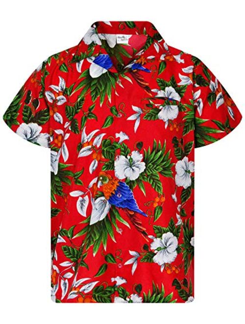 Hawaiian Shirt for Men Funky Casual Button Down Very Loud Shortsleeve Unisex Cherry Parrot