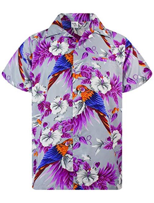 Hawaiian Shirt for Men Funky Casual Button Down Very Loud Shortsleeve Unisex Cherry Parrot