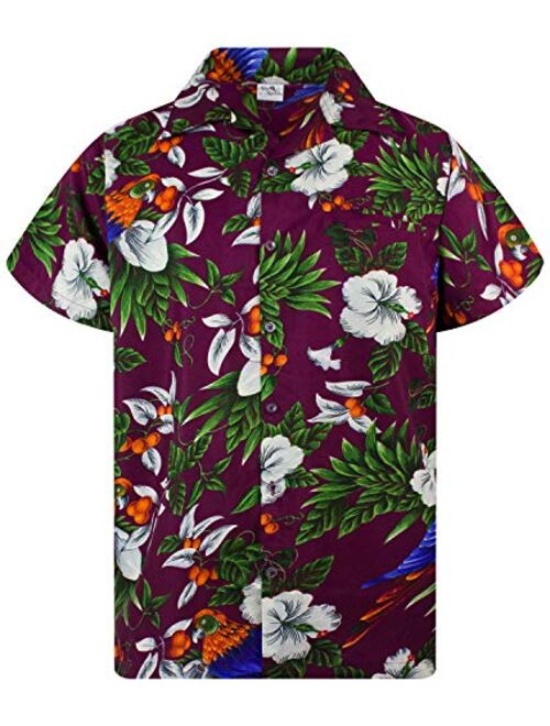 Hawaiian Shirt for Men Funky Casual Button Down Very Loud Shortsleeve Unisex Cherry Parrot