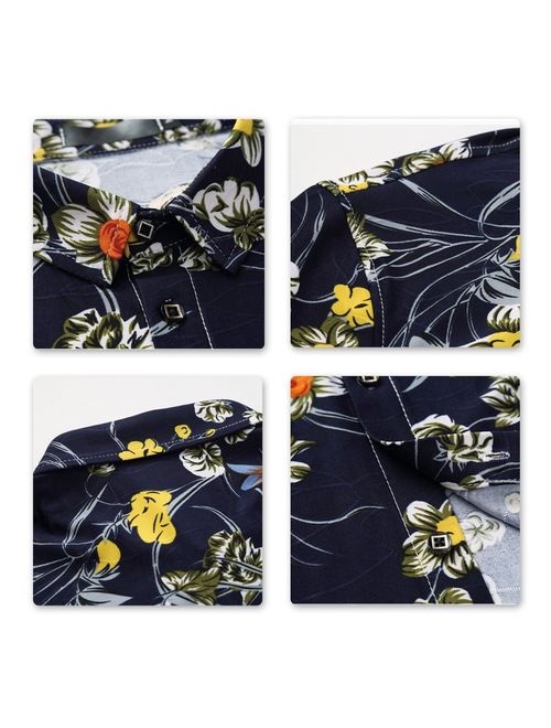 Men's Floral Shirts Long Sleeve Flower Hawaiian Casual Shirt