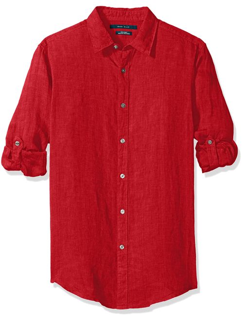 Perry Ellis Men's Long Sleeve Solid Linen Button-up Chambray Shirt