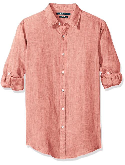 Perry Ellis Men's Long Sleeve Solid Linen Button-up Chambray Shirt