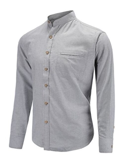 Men's Slim Fit Casual Oxford Dress Shirt Banded Collar Long Sleeve Button Down Shirts with Pocket