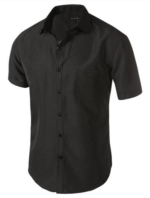 7 Encounter Men's Spread Collar Patterned Print Oxford Short Sleeve Dress Shirt