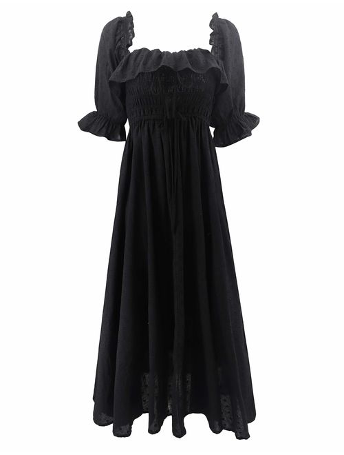 R.Vivimos Women Summer Half Sleeve Cotton Ruffled Vintage Elegant Backless A Line Flowy Long Dresses