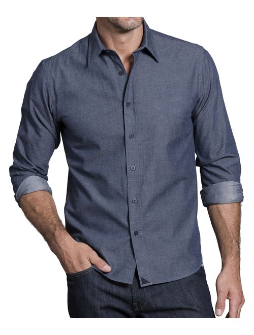 UNTUCKit Barbera Untucked Shirt for Men, Selvedge Blue Chambray, 100% Cotton