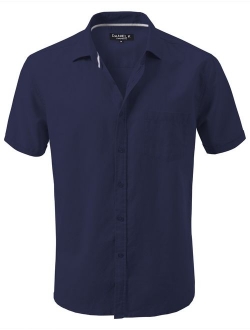 7 Encounter Men's Slim-Fit Linen Short Sleeve Shirt