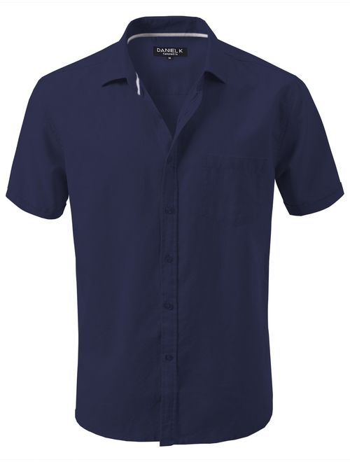 7 Encounter Men's Slim-Fit Linen Short Sleeve Shirt