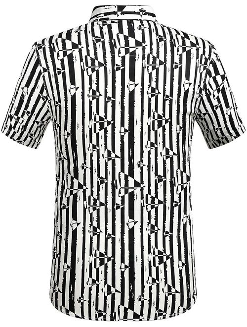 SSLR Men's Contrast Color Striped Short Sleeve Button Down Shirt