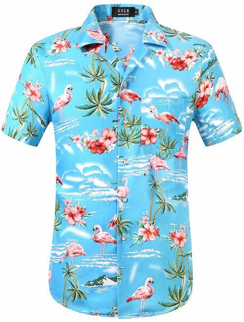 SSLR Men's Flamingo Relaxed Fit Casual Short Sleeve Hawaiian Shirt