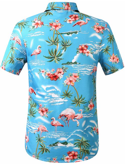 SSLR Men's Flamingo Relaxed Fit Casual Short Sleeve Hawaiian Shirt