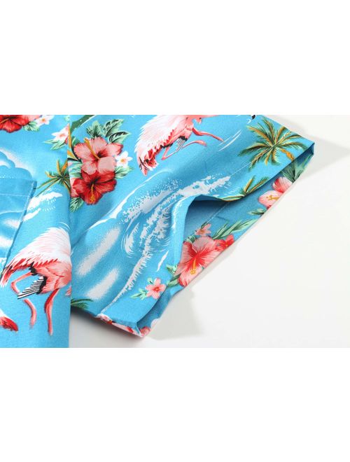 SSLR Men's Flamingo Relaxed Fit Casual Short Sleeve Hawaiian Shirt