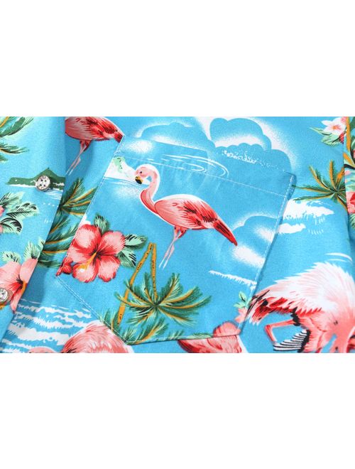 SSLR Men's Flamingo Relaxed Fit Casual Short Sleeve Hawaiian Shirt