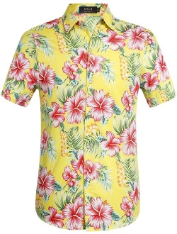 SSLR Men's Floral Casual Button Down Short Sleeve Hawaiian Shirt