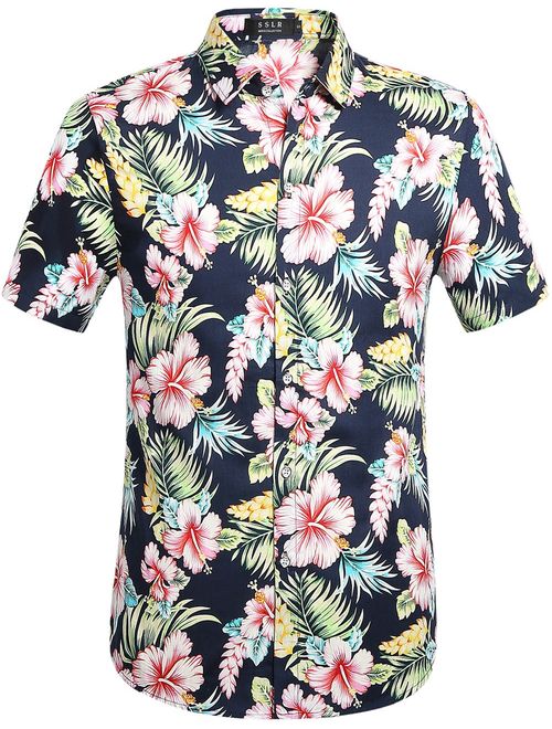 SSLR Men's Floral Casual Button Down Short Sleeve Hawaiian Shirt