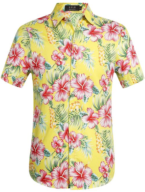 SSLR Men's Floral Casual Button Down Short Sleeve Hawaiian Shirt