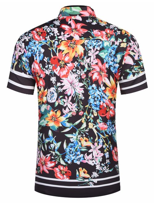 URRU Men's Casual Tiger Floral Printed Hawaiian Shirts Short Sleeve Button Down Aloha Summer Tops S-XXL